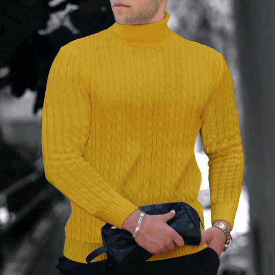 Herren eleganter Rollkragenpullover mit exquisiter Zopfmusterstruktur