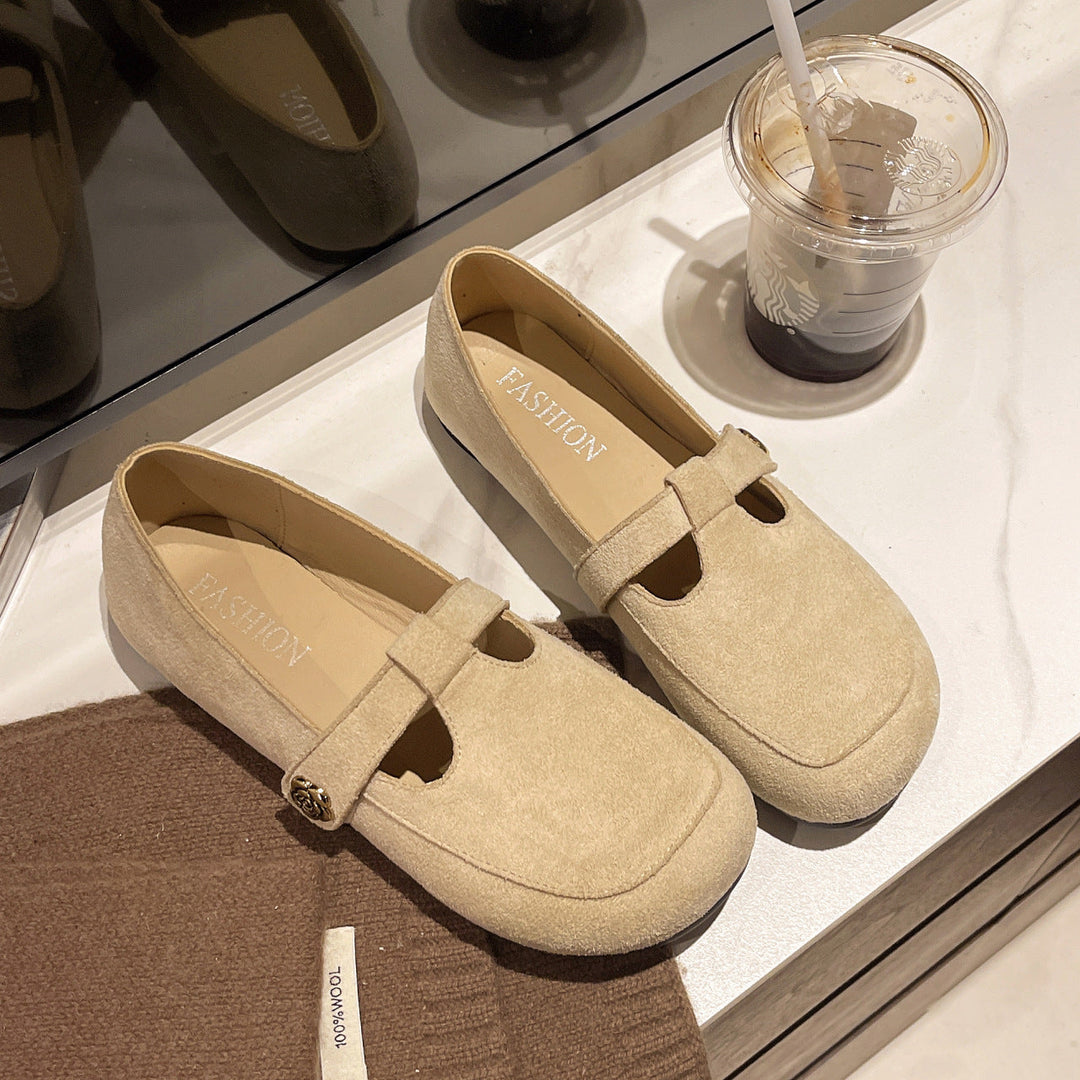 Damen Ballerinas mit eleganter Schnalle und weichem Veloursleder