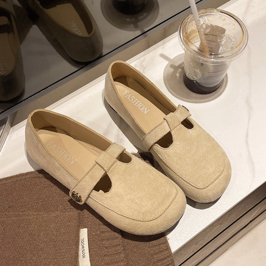 Damen Ballerinas mit eleganter Schnalle und weichem Veloursleder