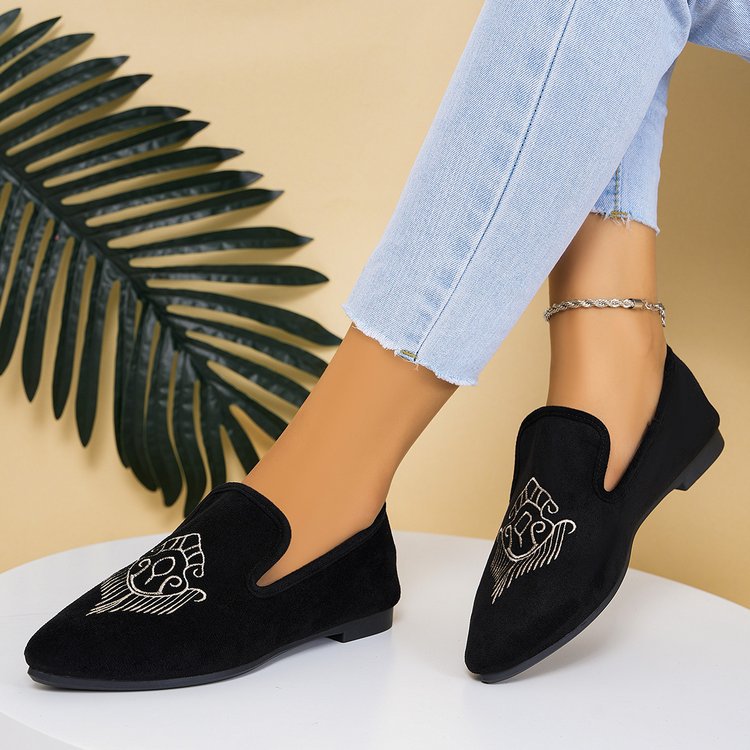 Damen Bestickte Velours-Loafer mit spitzer Zehenpartie und rutschfester Gummisohle Shop Nory