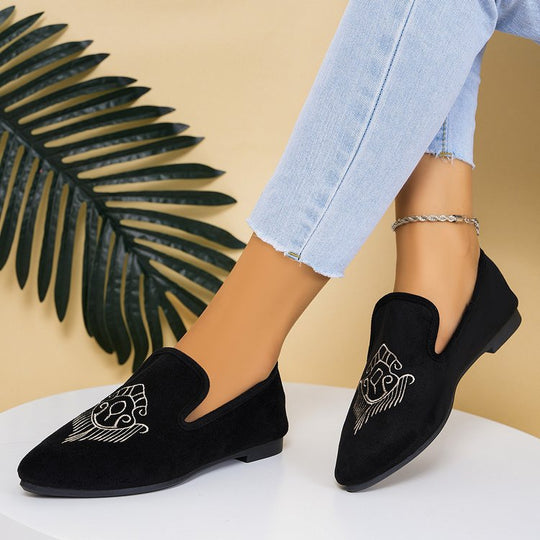 Damen Bestickte Velours-Loafer mit spitzer Zehenpartie und rutschfester Gummisohle Shop Nory