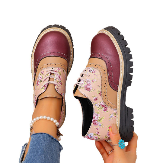 Damen Budapester-Schnürschuh mit floralem Print Lacklederbesatz und grober Profilsohle Shop Nory