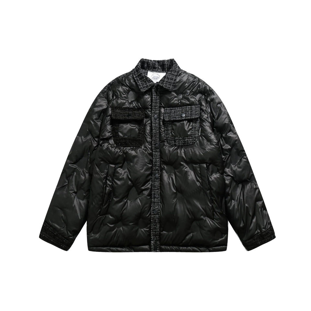 Damen gesteppte Hemdblousonjacke mit Tweedbesatz und Pattentaschen Shop Nory