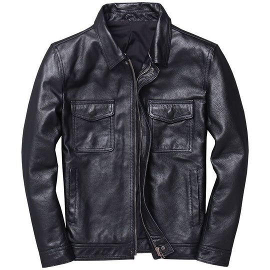 Herren Lederjacke im Worker-Stil mit Brusttaschen und durchgehendem Reißverschluss Shop Nory