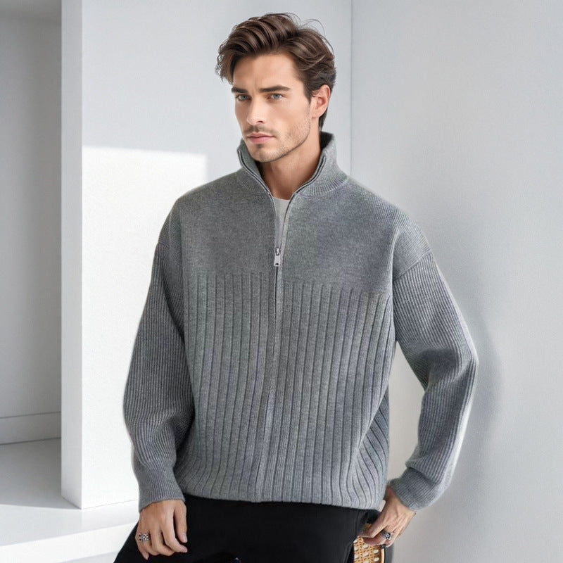 Herren Halbzip-Strickpullover mit hohem Stehkragen und breitem Rippenmuster Shop Nory