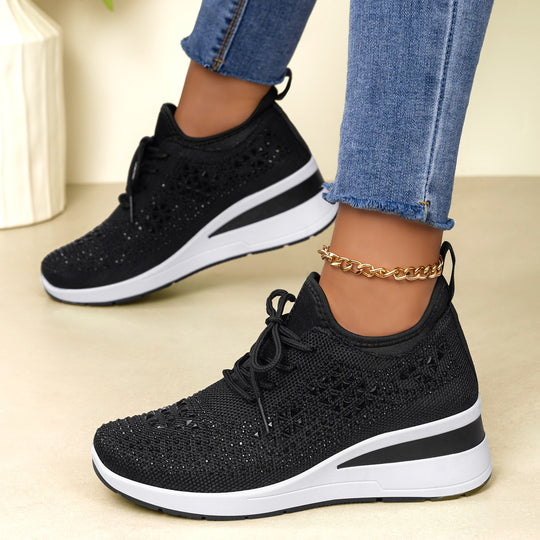 Damen nan Strick-Plateau-Sneaker mit funkelnder Verzierung, sockenähnlichem Einstieg und stoßdämpfender EVA-Zwischensohle Shop Nory