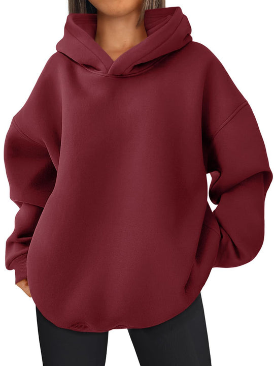 Damen nan kastiger Kapuzenpullover mit doppellagiger Kapuze, überschnittener Schulter und längerem Rückenteil Shop Nory