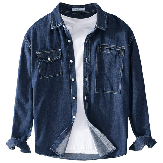 Herren Jeans-Overshirt im Worker-Stil mit doppelten Brusttaschen und kontrastierenden Ziernähten Shop Nory