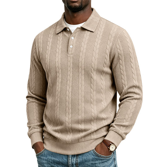 Herren Gestrickter Polokragenpullover mit Zopfmuster und feiner Knopfleiste Shop Nory