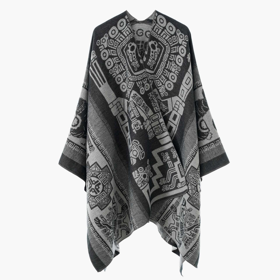 Damen Oversize-Jacquardponcho im Kimono-Stil mit grafischem Medaillonmotiv Shop Nory