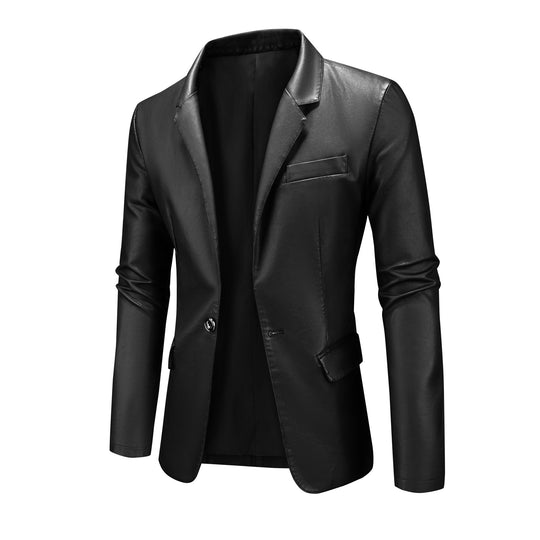 Herren Slim-Fit Ledersakko mit Ein-Knopf, klassischem Revers und Pattentaschen Shop Nory