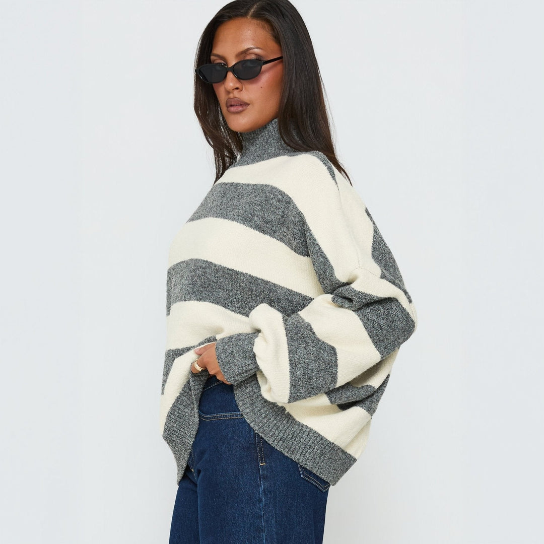 Damen Oversize Streifen-Pullover mit Rollkragen Shop Nory
