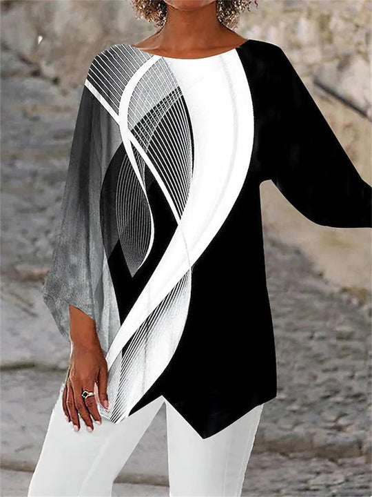 Damen asymmetrisches A-Linien-Tunika mit ornamentalem Druck und spitzem Saum Shop Nory