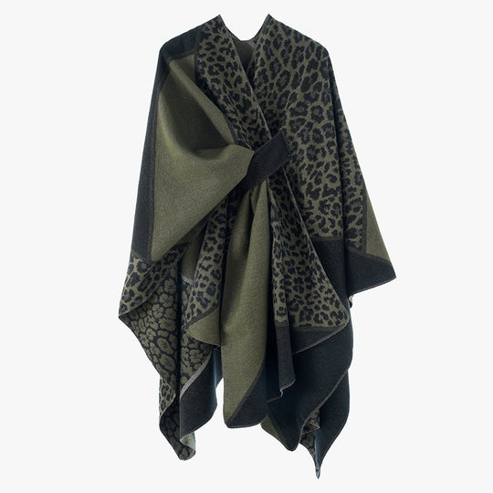 Damen Jacquard-Poncho mit Leopardenmuster und Wollmix-Überwurf Shop Nory