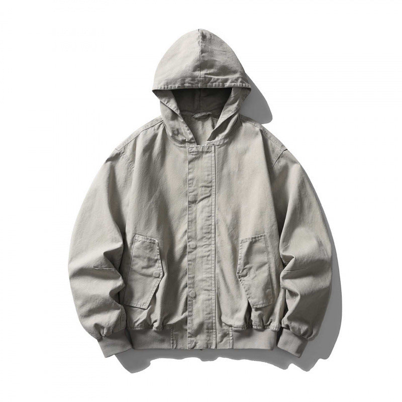 Unisex Boxy-Hoodie-Blousonjacke mit verdeckter Front und Pattentaschen Shop Nory