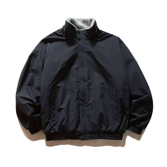 Unisex Kurz geschnittener winddichter Bomber mit Teddyfutterkragen und elastischem Bund Shop Nory