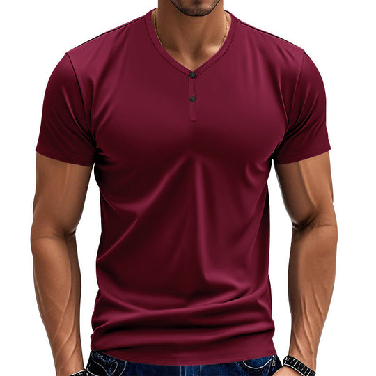 Herren Kurzarm Henley-T-Shirt mit strukturiertem V-Ausschnitt