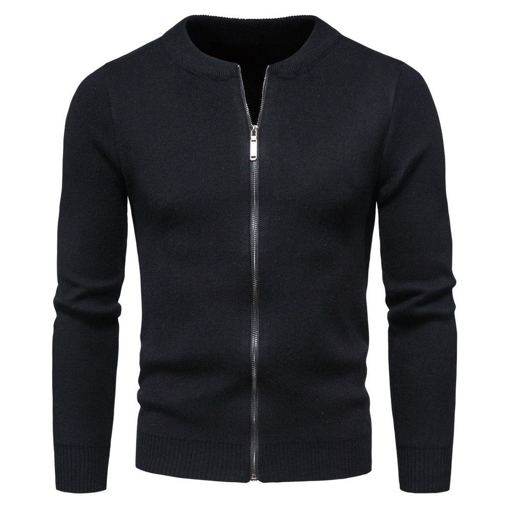 Herren stylische Strickjacke mit modernem Zipper und hohem Kragen