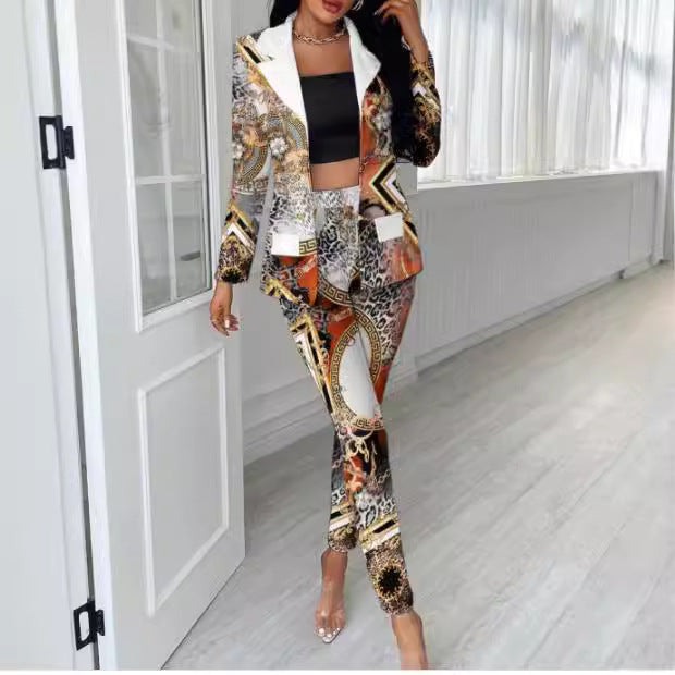 Damen Asymmetrisches Hahnentritt-Tailoring-Set mit Zweifarbiger Halb-Detailierung Shop Nory