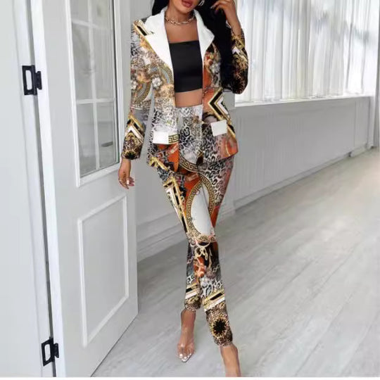 Damen Asymmetrisches Hahnentritt-Tailoring-Set mit Zweifarbiger Halb-Detailierung Shop Nory