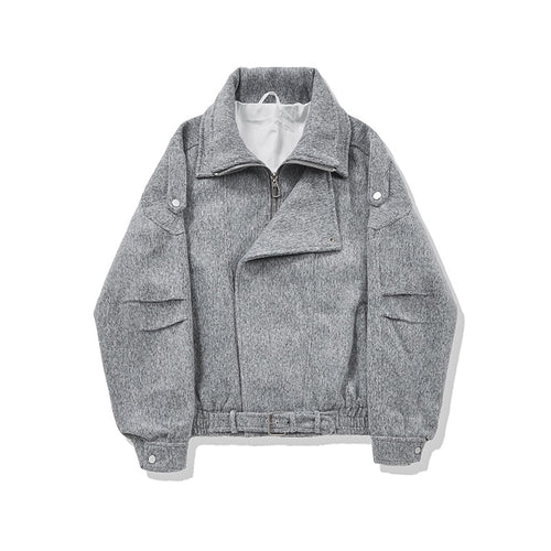 Damen Kurz geschnittene Wollmix-Bikerjacke mit asymmetrischer Front und Taillengürtel Shop Nory