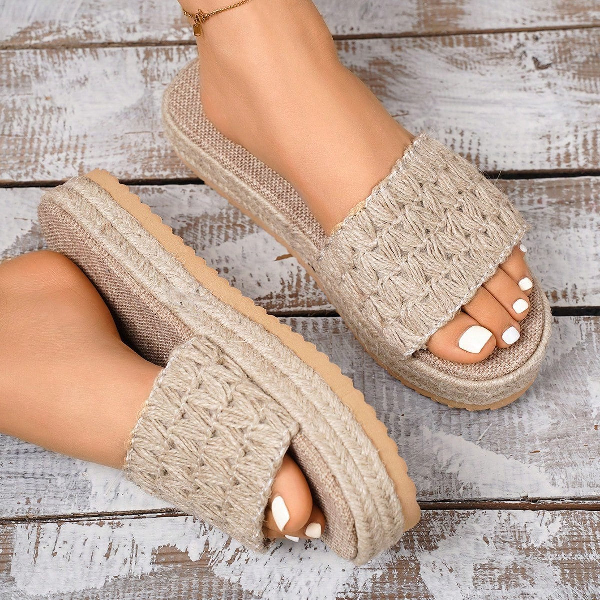 Damen trendige Plateausandalen mit geflochtenem Riemendesign Shopnory