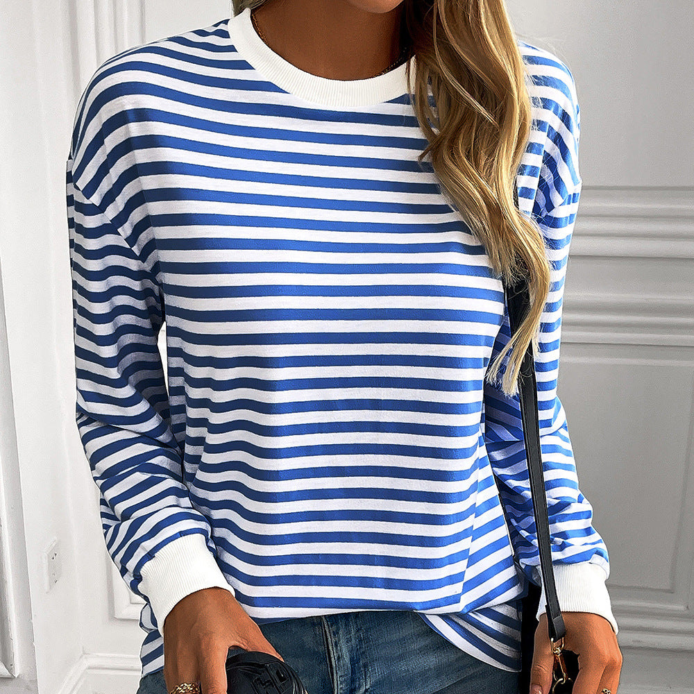 Damen gestreifter Langarm-Pullover mit lässigem Schnitt