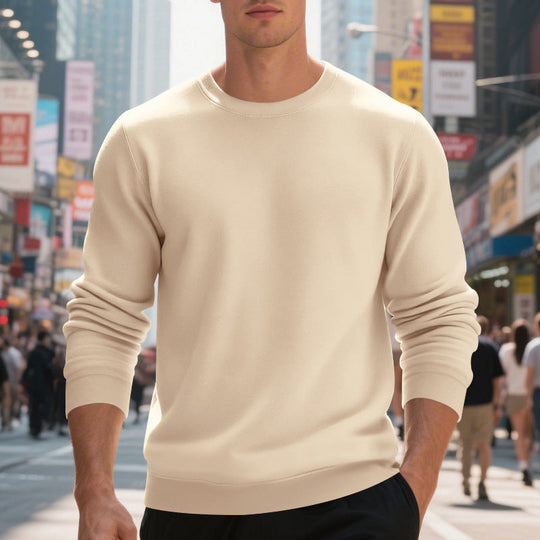 Herren lässiger Rundhals-Sweatshirt aus hochwertigem Baumwollmix mit strukturiertem Material