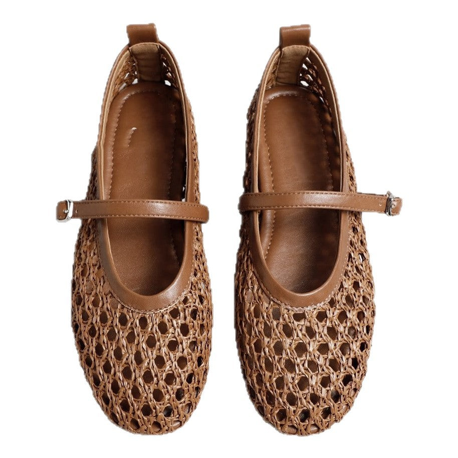 Damen elegante Ballerinas mit luftiger WShopnorystruktur und zierlichem Riemchen