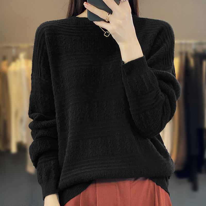 Damen Oversize-Feinstrickpullover mit Strukturblöcken, Mohair‑Look und Rundhalsausschnitt Shop Nory