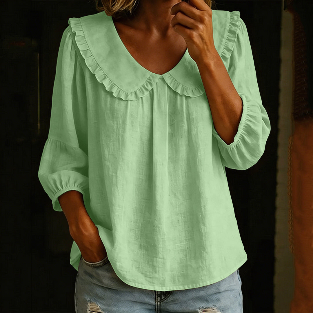 Damen Lockeres Tunika-Blusenshirt mit extra großem Rüschkragen Shop Nory