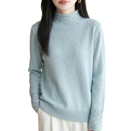 Damen Mockneck-Feinstrickpullover mit Ajour-Detail an Kragen und Bündchen Shop Nory