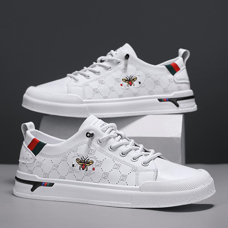 Herren Eleganter Low-Top Sneaker aus Kunstleder mit gestickter Bienen-Applikation Shopy Nory