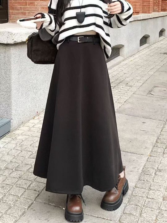 Damen Langer Maxirock mit schwingendem Schnitt und Gürtel Shop Nory