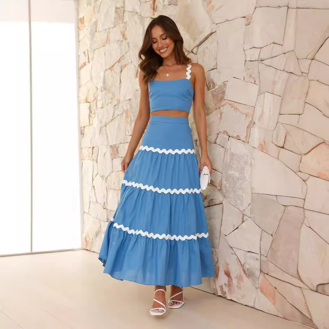 Damen Zwei-Teiliges Set aus gerafftem Crop-Top und voluminösem Maxirock