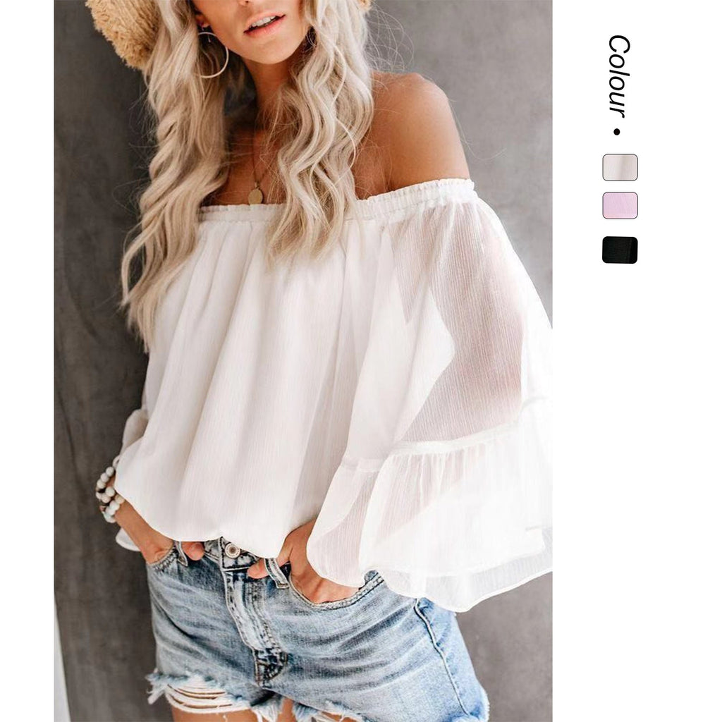 Damen Bluse mit weitem Ärmel und off-shoulder Design Shopnory