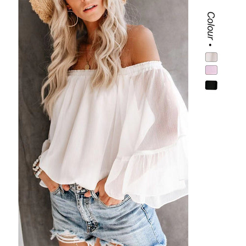 Damen Bluse mit weitem Ärmel und off-shoulder Design Shopnory