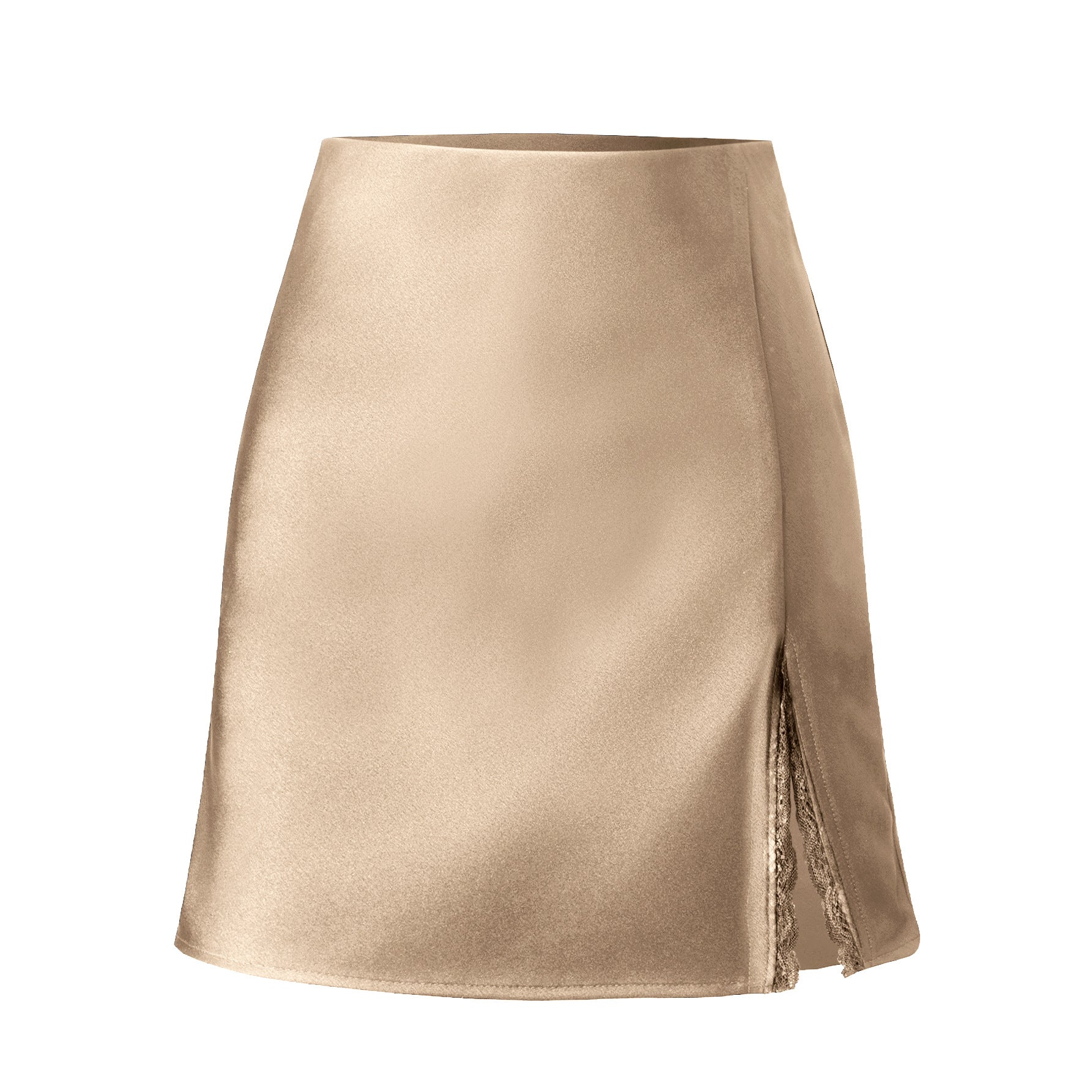 Damen Satin-Rock mit seitlichem Schlitz und Spitzenakzenten