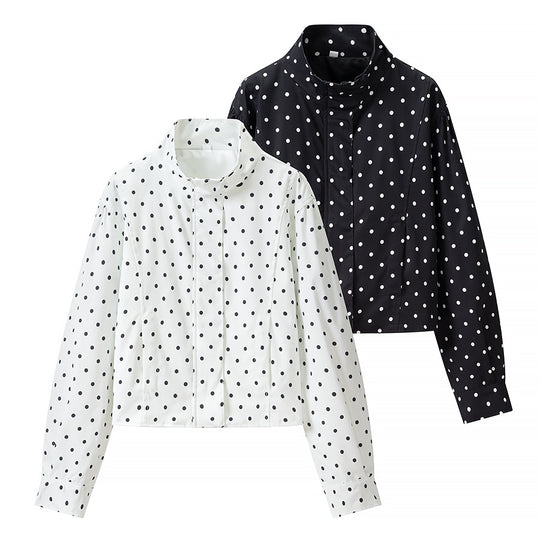 Damen Gepunktete Kurzjacke mit Stehkragen und verdeckter Druckknopfleiste Shop Nory