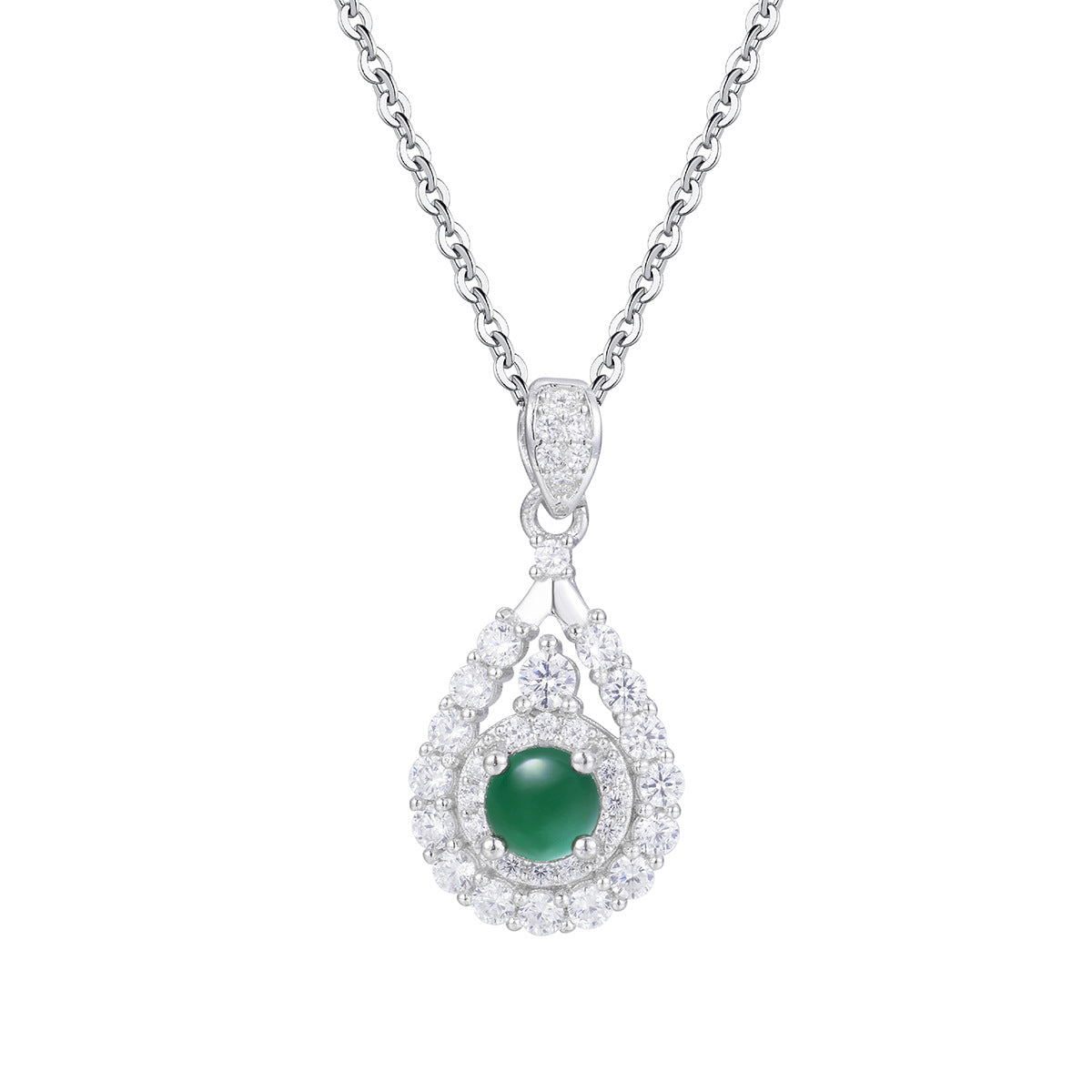 Damen exquisite Halskette mit grünem Jade-Anhänger und funkelnden Kristallen Shop Nory