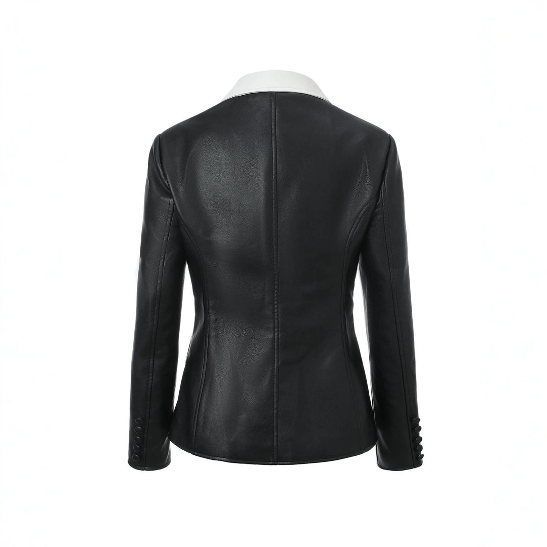 Damen Kontrastblazer aus Kunstleder mit spitzem Revers und taillierter Schnittführung Shop Nory