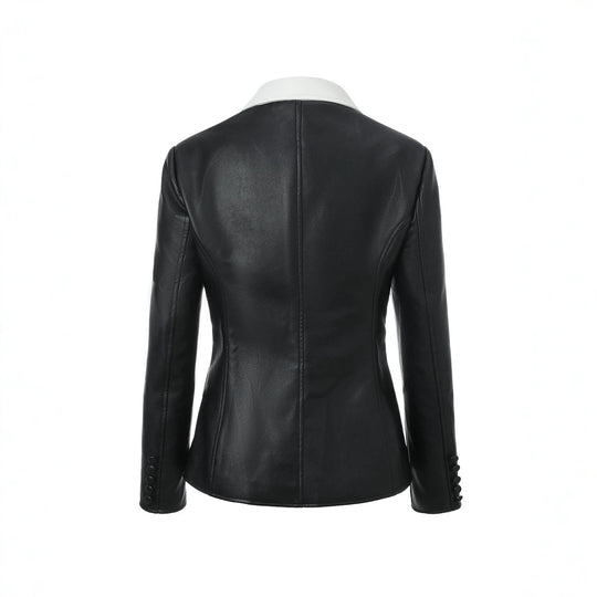 Damen Kontrastblazer aus Kunstleder mit spitzem Revers und taillierter Schnittführung Shop Nory