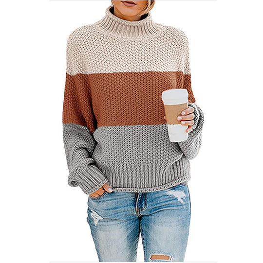 Damen grobstrick Rollkragenpullover mit Oversize-Schnitt und Blockstreifen-Optik Shop Nory