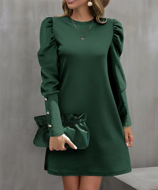 Damen Elegantes A-Linien-Minikleid mit betonten Puffärmeln und Perlenknopf-Ärmelmanschetten Shop Nory