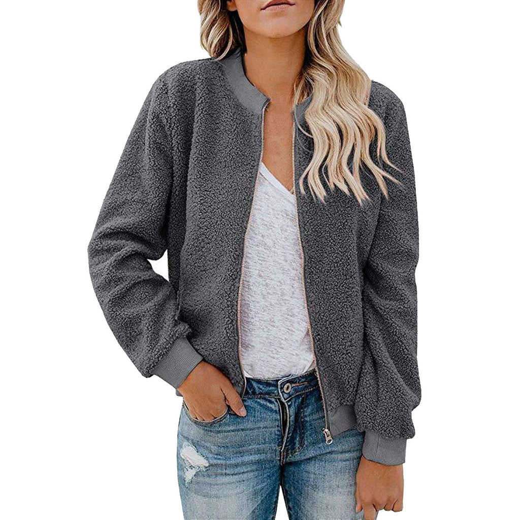 Damen Fleece Bomberjacke mit Stehkragen