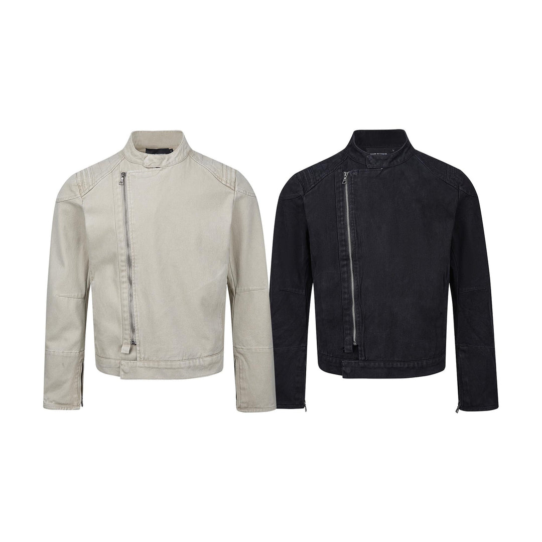 Herren Kurz geschnittener asymmetrischer Canvas-Bikerblouson mit Funnelkragen und Reißverschluss-Detail Shop Nory