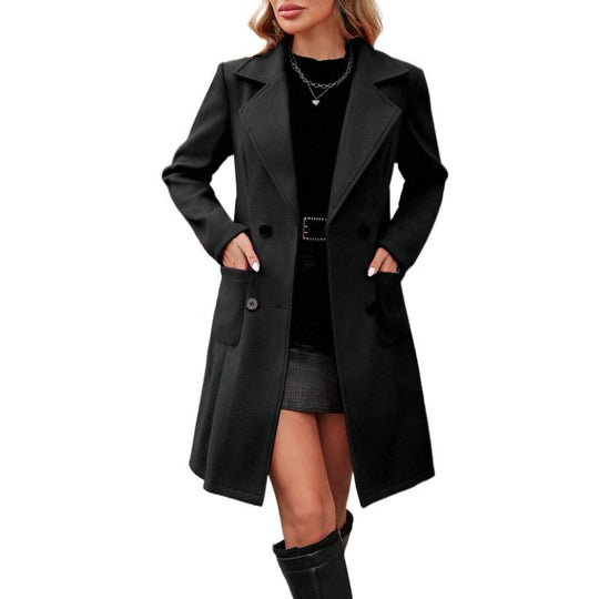Damen Doppelreihiger Wollmix-Mantel mit Reverskragen und aufgesetzten Taschen Shop Nory