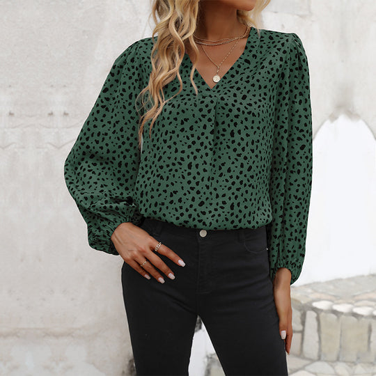 Damen Leichte Viskose-Bluse mit V‑Ausschnitt, elastischen Manschetten und Animal‑Print Shop Nory