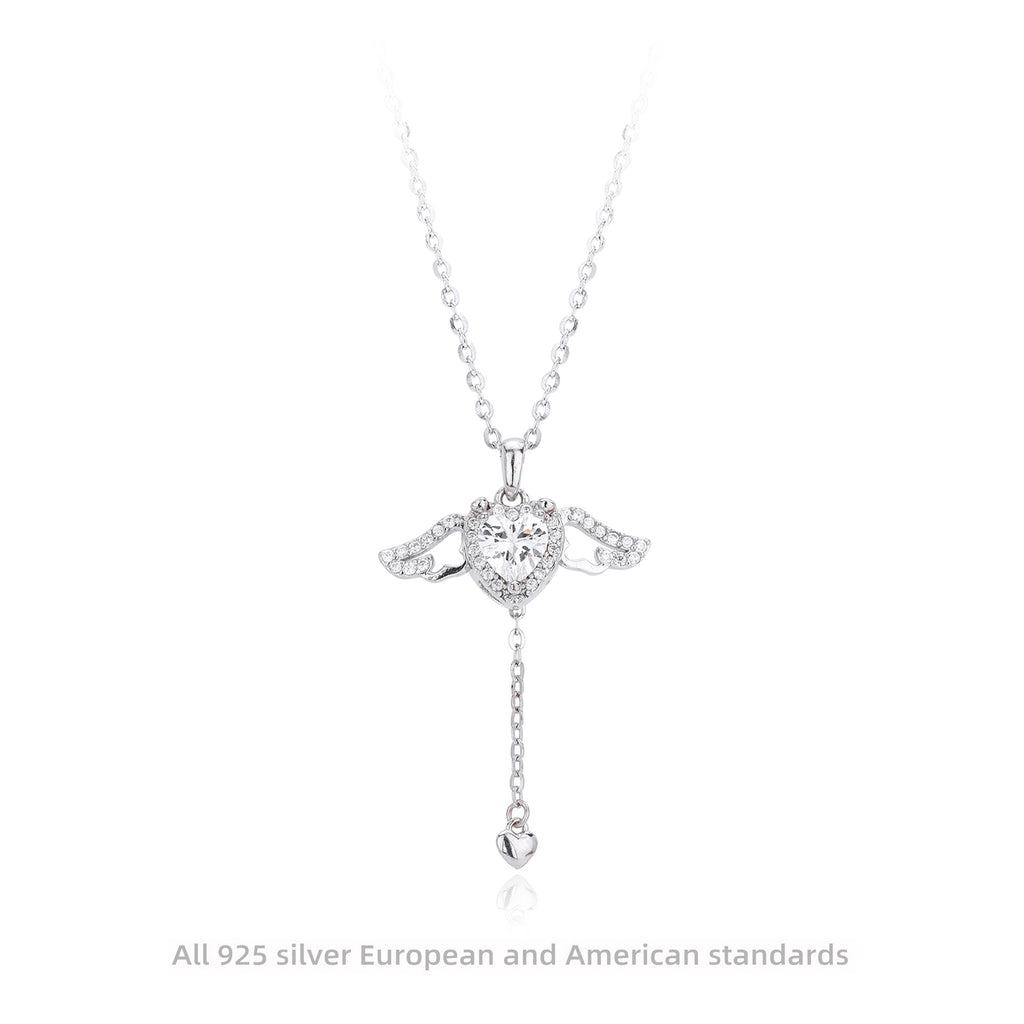 Damen Halskette mit herzförmigem Anhänger und Engelsflügeln Shop Nory