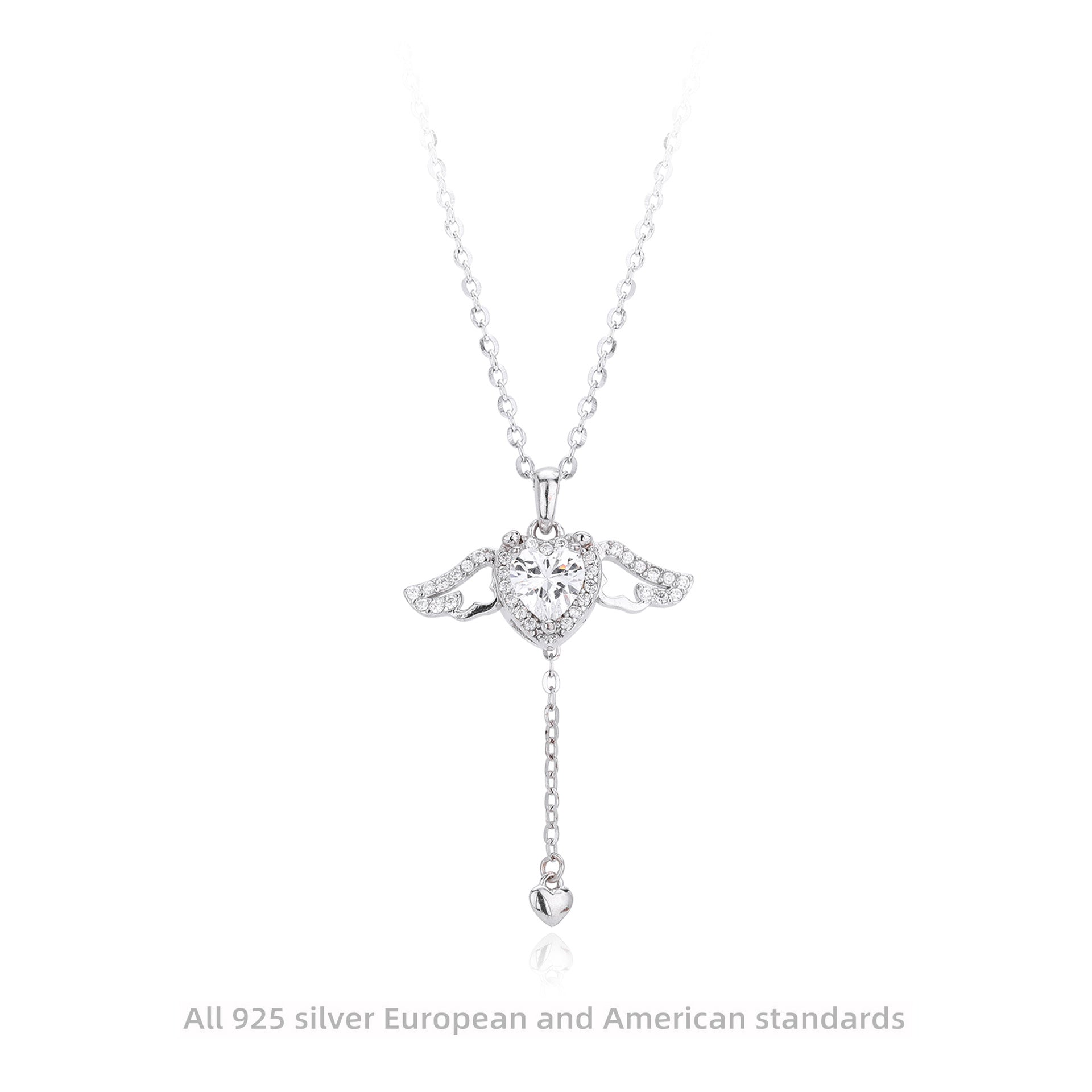 Damen Halskette mit herzförmigem Anhänger und Engelsflügeln Shop Nory